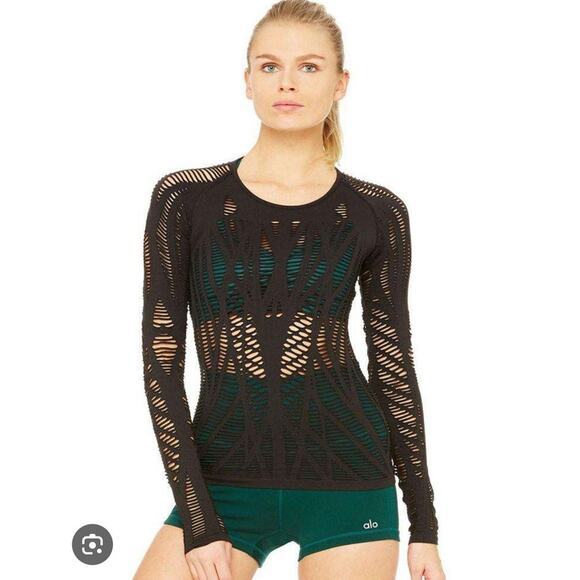 ALO Yoga Tops - ALO Yoga Wanderer Long sleeve top womens seamless activewear mesh gym cut out s